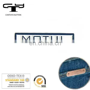 Wholesale Private Design Custom Fashion Name Logo White PU Faux Leather Patches Labels for Bag and Jeans thumbnail-1