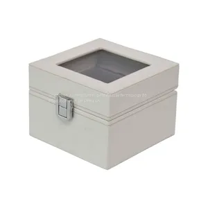 Custom White Lockable Wooden Watch Box With Window on the Top thumbnail-1