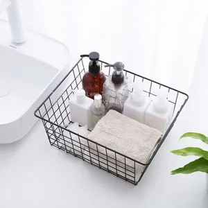 Upgrades Type Black Household Iron Desktop Storage Basket With Hook For Living Room thumbnail-2
