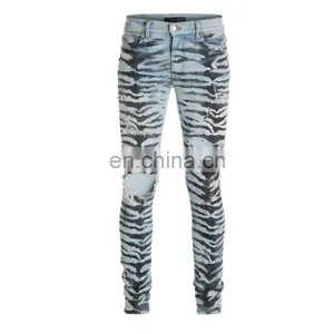 DiZNEW Tiger Pattern Destruction Skinny Denim Jeans Men for Male thumbnail-2