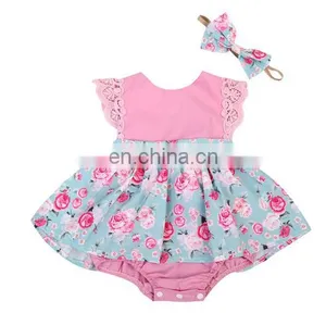 Organic Baby Clothes Rose Baby Romper Floral Ruffle Baby Gift Set thumbnail-1