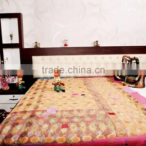Handmade Organic Vintage Throw Kantha Quilt Ethnic Reversible Bedspread Bohemian Flower Designer Kantha Gudari thumbnail-1
