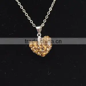 2015 Love Gift Shamballa Necklace Wholesale Heart Shape New Arrival Brown Crystal Clay Shamballa With Silver Chains Necklace thumbnail-1