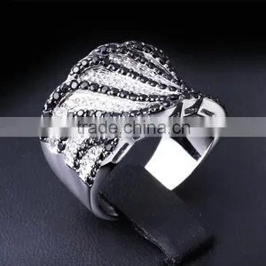 Super Deal Micro Setting Cubic Zirconia Black White Punk Contrast CZ Wedding Ring thumbnail-3