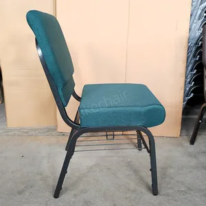 Wholesale Best Price Theater Interlocking Theater Fabric Padded Stackable Church Chairs With Large Bookrack thumbnail-3
