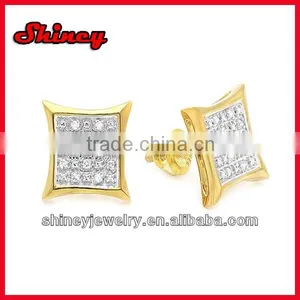 Wholesale Cubic Zircon Kite Style Screw Back Gold Micro Pave Silver Earrings thumbnail-1
