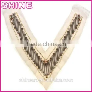 Garment Accessory Deep V Shape Trims,Cheap OEM/ODM Plastic Beads Handmade Sew on Net Cloth Collar Neck Lady Designs thumbnail-1