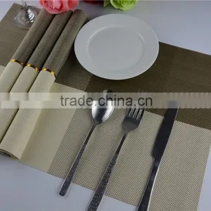 2015 New Arrival Gold Color Home Kitchen Dining Placemat Fashion Adiabatic PVC Strip Weave Table Mat thumbnail-2