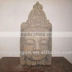 Chinese Antique Furniture Wood Buddha Head thumbnail-1