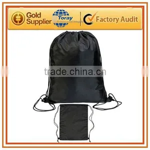 Black Polyester Drawstring Shopping Sport Gym Portable Backpack Bag thumbnail-1