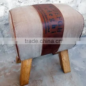 Canvas Leather Industrial Stool in Mango Wood thumbnail-2