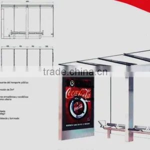 Stainless Steel & Aluminum Outdoor Bus Stop Shelter With LED Light Box & Waiting Chair for City Street Construction thumbnail-1