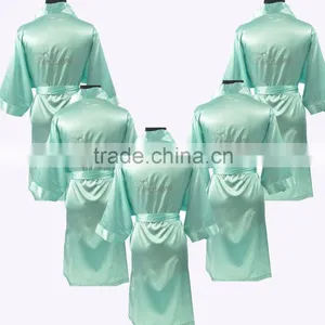 High Quality Soild Color Bridesmaid Satin Kimono Rhinestone Robes thumbnail-1
