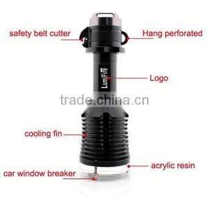 1158 New Design!! XM-L T6 LED Ultra Power Aluminum Torch Light Seat Belt Cutter Flashlight for Car thumbnail-2
