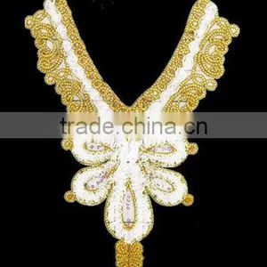 Gold Beaded and Sequin Applique Butterfly Collar for Wedding Dress thumbnail-1