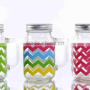 22oz Wave Decal Glass Mason Jar WIth Handle thumbnail-1