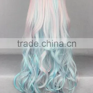 Synthetic Cosplay Light Pink Mixed Light Pink Anime Long Water Curly Lolita Wig N415 thumbnail-1