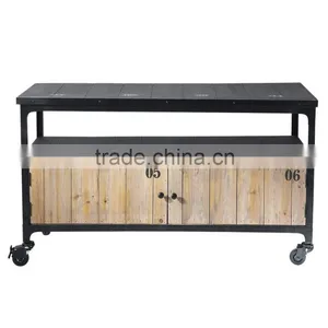 Wood & Iron Media Cabinet With Drawers thumbnail-1