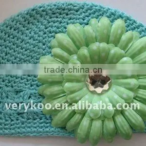 Crochet Newsboy Beanie Kufi Hats With a Daisy Flower thumbnail-1