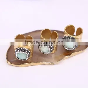 Natural Amazon Gold Plated Druzy Ring, Gold Plated Metal Brass Gemstone Druzy Ring, Fashion Stone Jewelry Druzy Stone Ring thumbnail-1