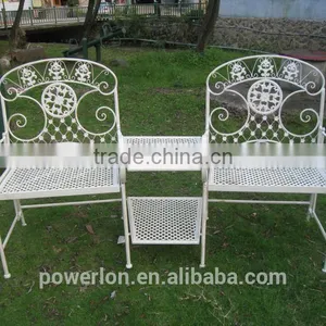 Shabby Chic Outdoor Folding Metal Garden Bench With Table thumbnail-1