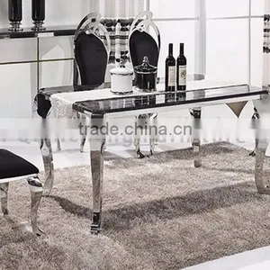 Marble Top Stainless Steel Dining Table Set for Living Room Furniture thumbnail-3