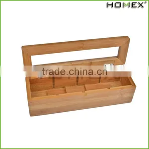 2017 Hot Selling Home 4 Equally Divided Compartments Nice Bamboo Tea Storage Box/Homex_Factory thumbnail-1