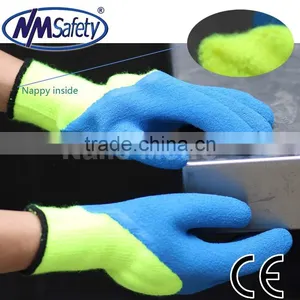NMSAFETY En388 Blue Latex 3/4coated Nappy Acrylic Hand Work Gloves for Sale thumbnail-1