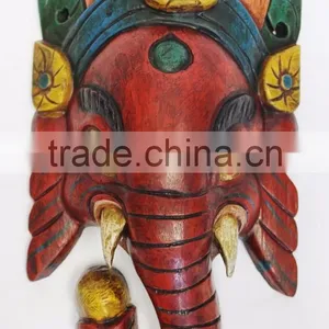 Hand Crafted Wooden Mask of Hindu Lord Ganesh Wall Hanging Made In Nepal thumbnail-1
