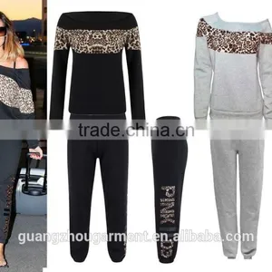 Ladies Leopard Print & Off Shoulder Black Tracksuit Jessica Wright Celeb Joggers thumbnail-3