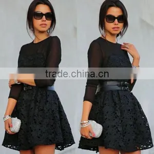 Sexy Women Lace Bodycon Mini Dress Long Sleeve Evening Party Cocktail Dress thumbnail-1