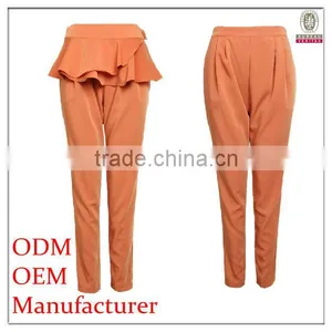 Removable Ruffle Peplum Harem Trousers in Orange Color for Young Lady thumbnail-1