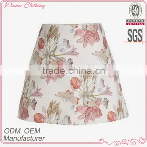 Latest Summer Ladies Fashion Skirt Hot Sale A-line Mini Floral Printed Short Skirt Sexy Office New Design White Skirt thumbnail-1