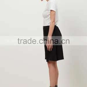 Wholesale Loose Fit Wide Leg Open Women Black Rib Custom Sweat Shorts thumbnail-2