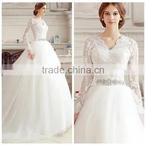 Luxury Princess Lace v Neck Real Long Trail Wedding Dress thumbnail-1