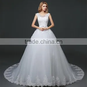 Women Sexy Strapless See-through Hollow Back Beaded Lace Appliqued Wedding Dress Back Straps Crossover thumbnail-3