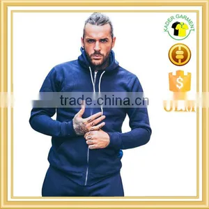 100% Cotton Navy Tracksuit Top Plain Fitness Hoodie Zipper Gym Hoodie thumbnail-2
