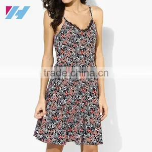 Latest Fashion Clothing 2016 Cami Dress Designs Photos Lace Collar Spaghetti Strap Mini Dresses thumbnail-1