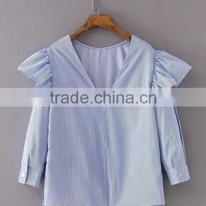Runwaylover EY2388B 2017 New Style Ladies Fashion Falbala Stripe Blouse thumbnail-6