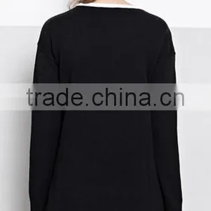 Best Price Two Colour Batwing Sleeve Woolen Sweater Design for Ladies thumbnail-3