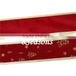 Red Tree Star Pattern Velvet Satin Ribbon For Christmas Decor thumbnail-1