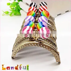8.5cm Antique Brass Curved Candy Color Bead Sewing Metal Coin Purse Frame thumbnail-1