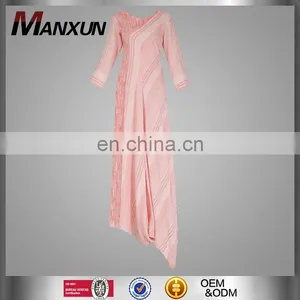 Modern Pink And White Textured Long Dress Fashion Long Sleeves Maxi Dress For Ladies thumbnail-1