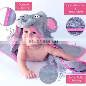 Custom 100% Bamboo Elephant Baby Bath Towel With Hood Beautiful Pink Girl Hooded Elephant Towel thumbnail-3