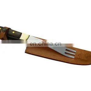 ASADO SET, DOUBLE BUTTON KNIFE AND FORK, LEATHER SHEATH TOTAL LENGTH 34 Cm. thumbnail-1