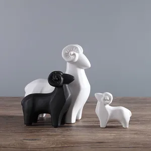 Black And White Sheep Animol Matte Hand Made Ceramic Decoration For Home Hotel Table thumbnail-2