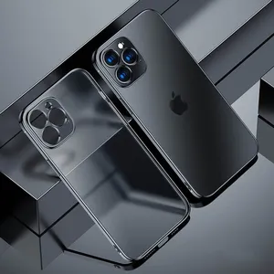 Electroplated Frosted Metal Mirror Mobile Phone Case 12/11/X Pro Lens Ring Anti Slip For Iphone 13/14 Max Transparent Ultra-thin thumbnail-1