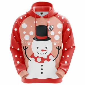 Red Custom Sublimation Hoodie With Snowman Pattern thumbnail-1