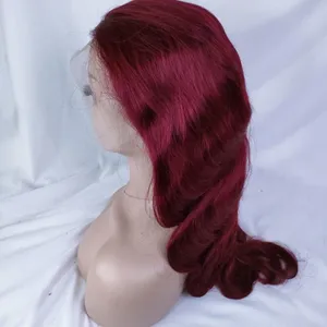 22inch 150density Remy Brazilian 1b/99j Burgundy Color Red Ombre Short Human Hair Lace Wigs thumbnail-2