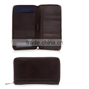 Zipper Pure Cow Leather Passport Holder With ID Window Multiple Card Slot Passport Holder thumbnail-1